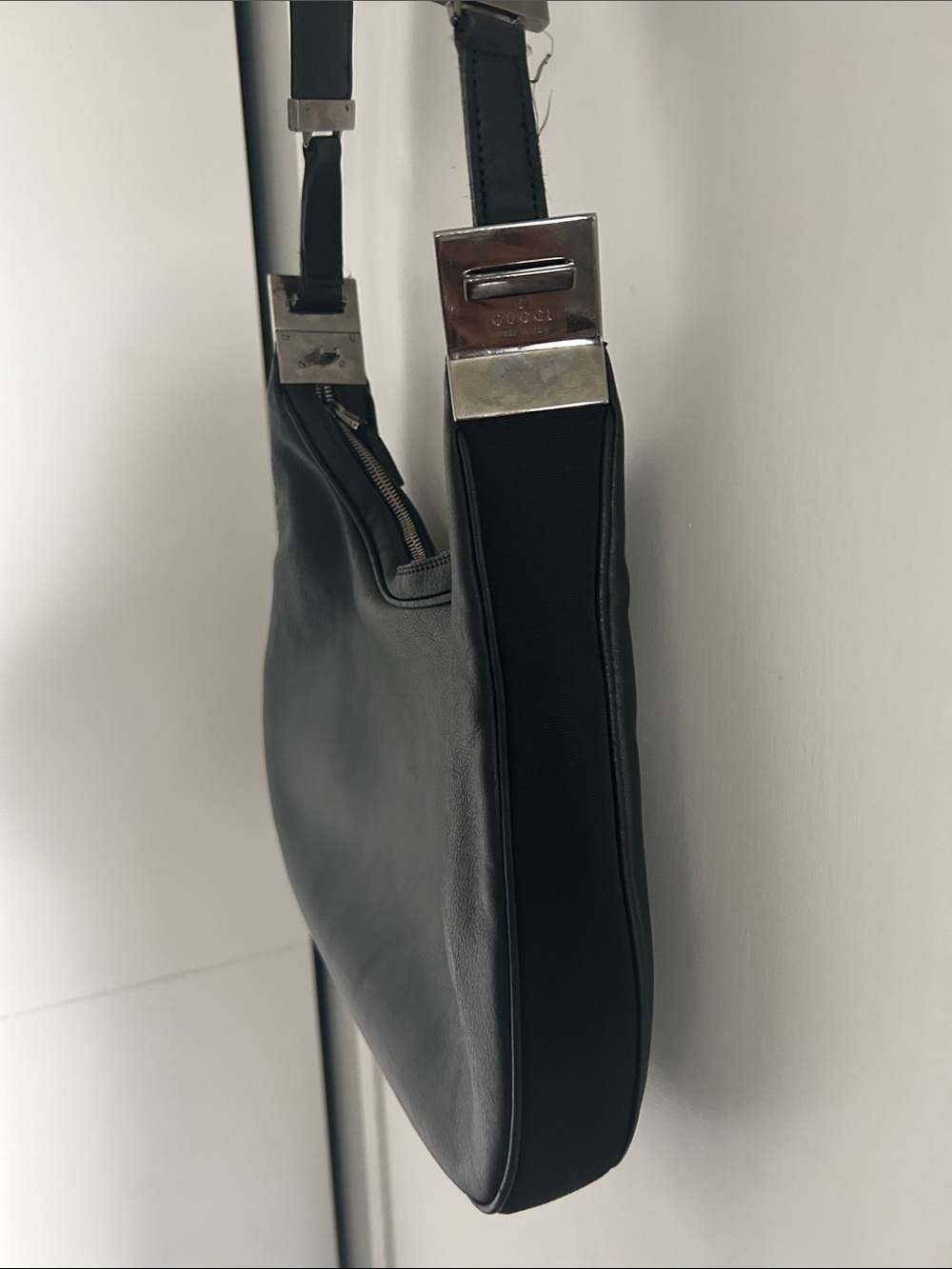 Gucci Tom Ford Black Leather Hobo  Bag with Chrome G